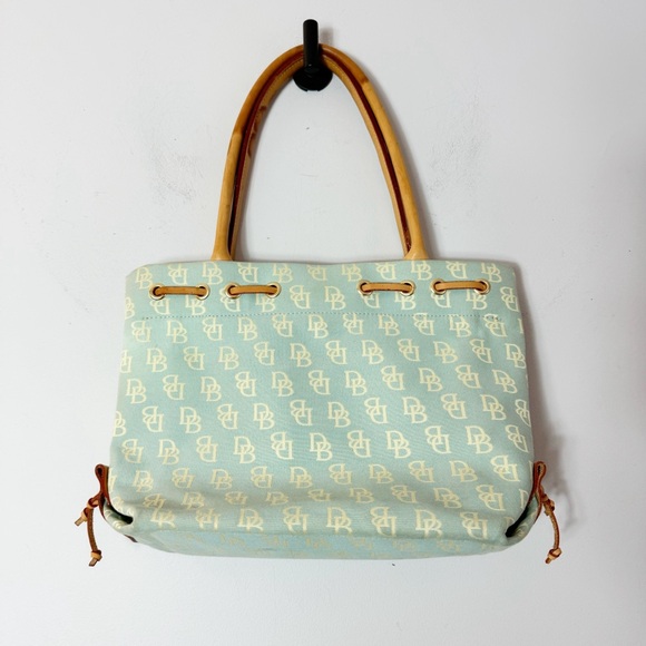 Dooney & Bourke Vintage Blue Cream Signature Fabric Shoulder Bag Canvas Leather - Picture 8 of 16